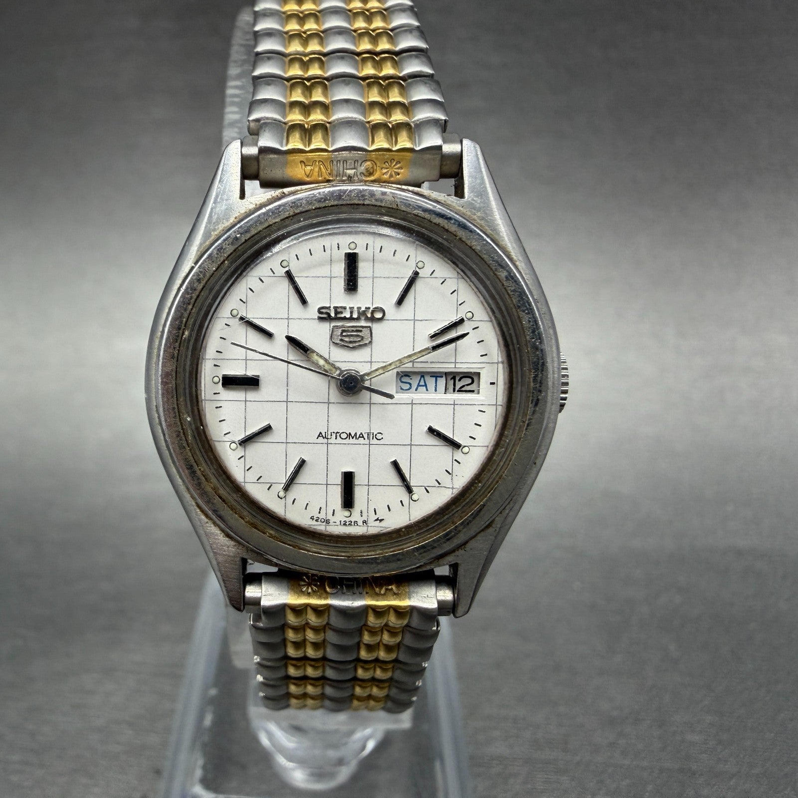 Seiko 5 Automatic Watch Women 25mm Silver Dial Two Tone 4206-0410 New Battery0