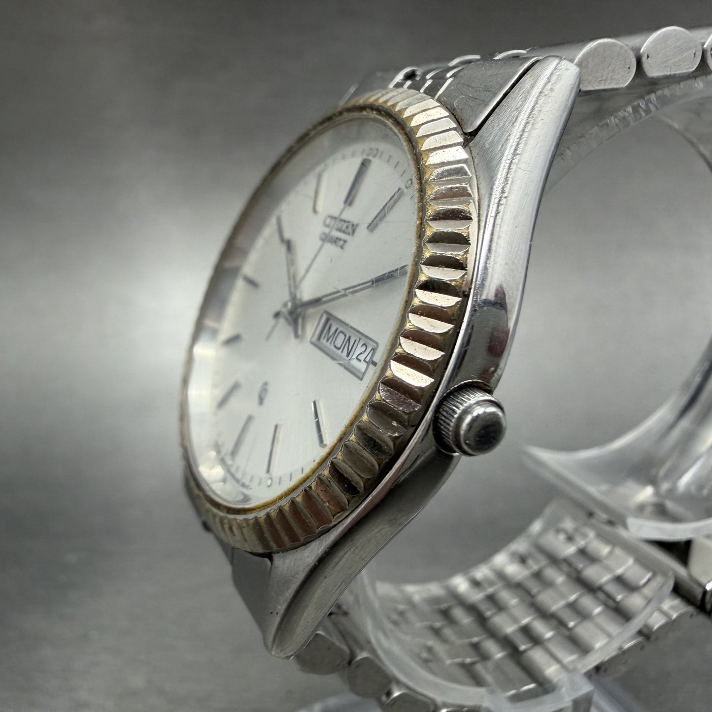 Citizen CQ President Watch Men 35mm Silver Dial Silver Tone Daydate New Battery2
