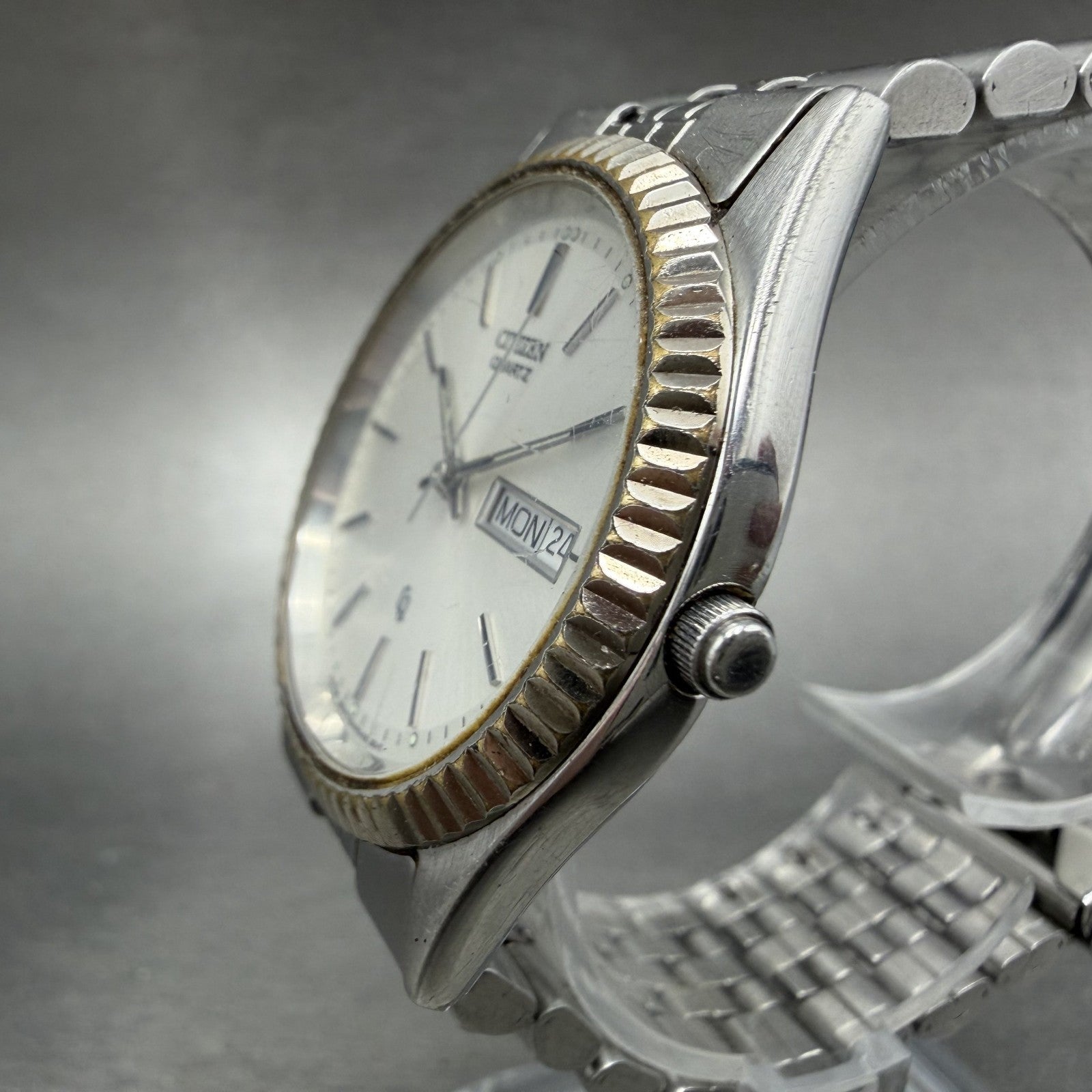Citizen CQ President Watch Men 35mm Silver Dial Silver Tone Daydate New Battery2