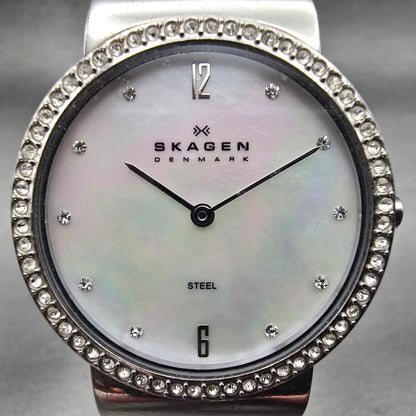 Skagen Watch Women 32mm MOP Dial Silver Tone Gemmed C644LSLW1 New Battery1