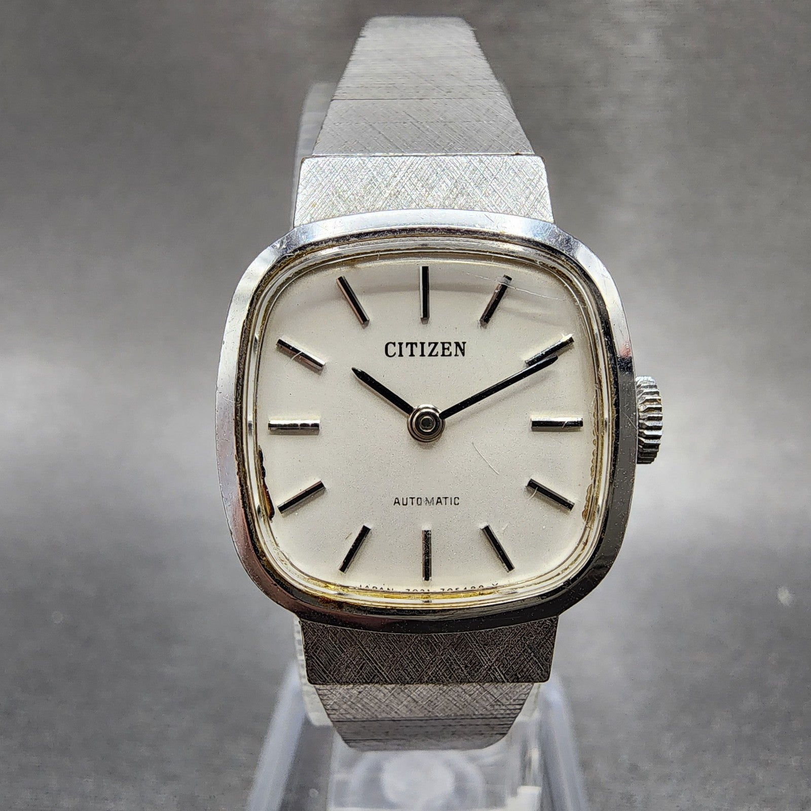 Citizen Automatic Watch Women 21mm White Dial Silver Tone Rectangle Runs VTG0