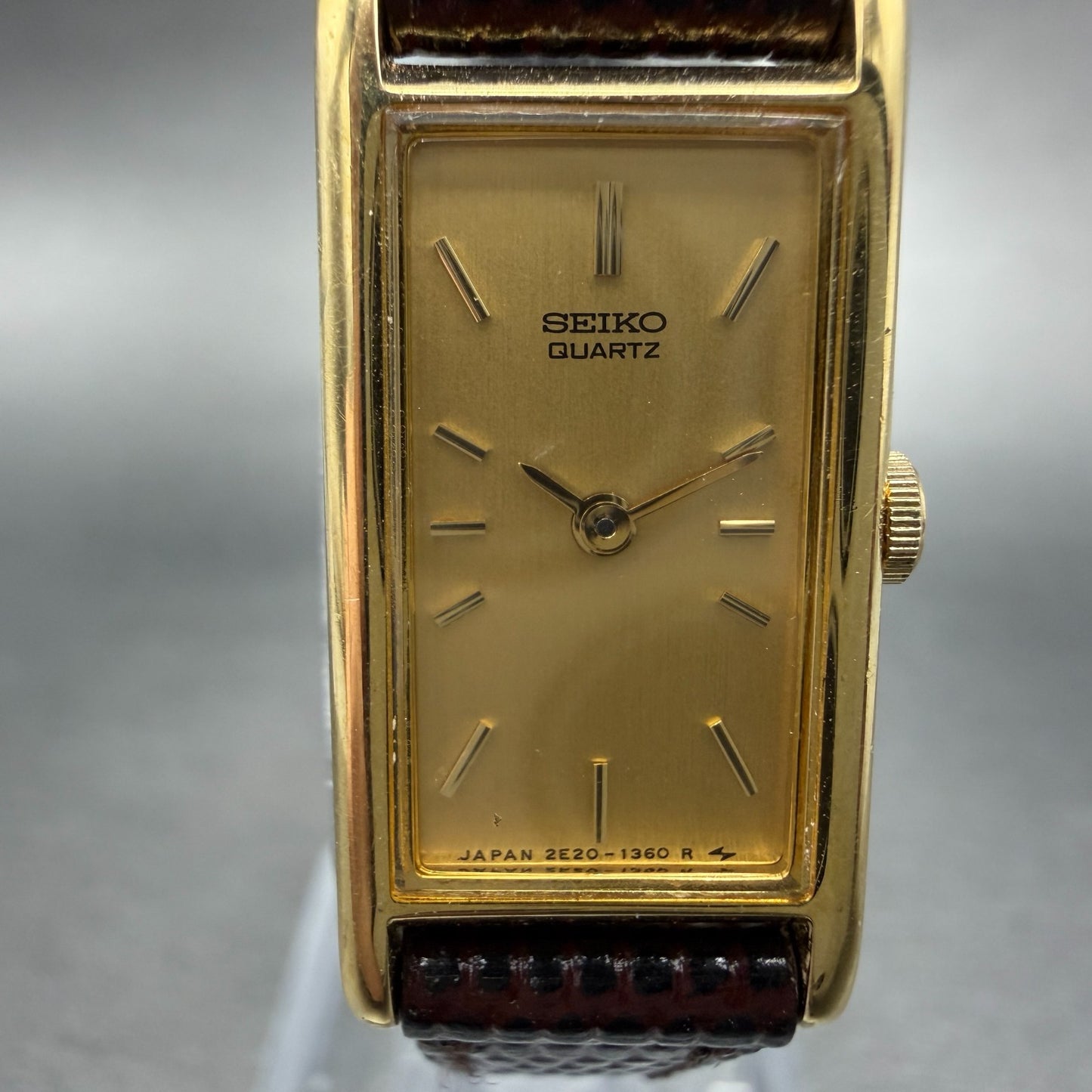 Seiko Tank Watch Women 13mm Gold Dial Gold Tone Rectangle 2e20-6120 New Battery1