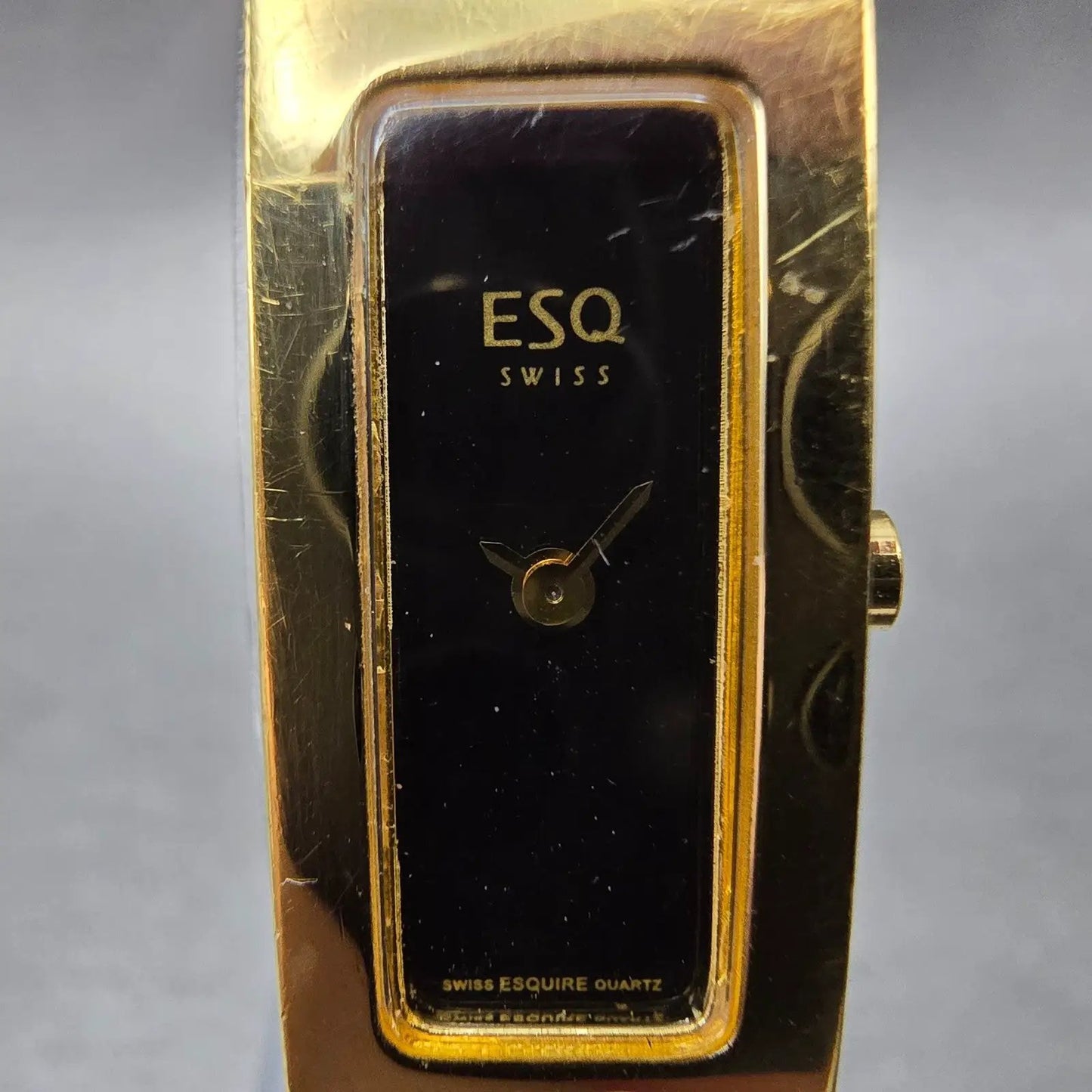 ESQ Tank Watch Women 13mm Black Dial Gold Tone Rectangle 100677 New Battery1