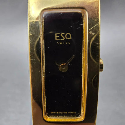 ESQ Tank Watch Women 13mm Black Dial Gold Tone Rectangle 100677 New Battery1