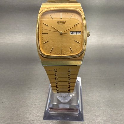 Seiko Watch Men 29mm Gold Dial Gold Tone Daydate Rectangle 6533-5010 New Battery5