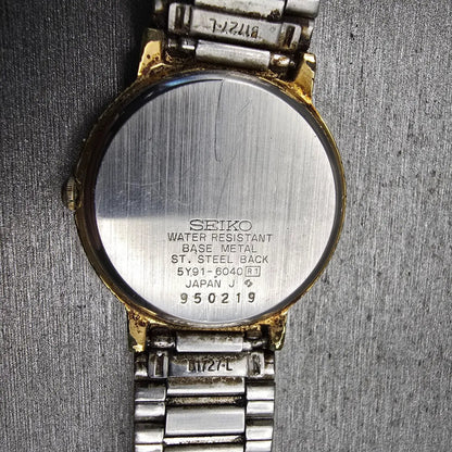 Seiko Watch Unisex 30mm Gold Dial Gold Tone Round 5Y91-6040 New Battery Vintage10
