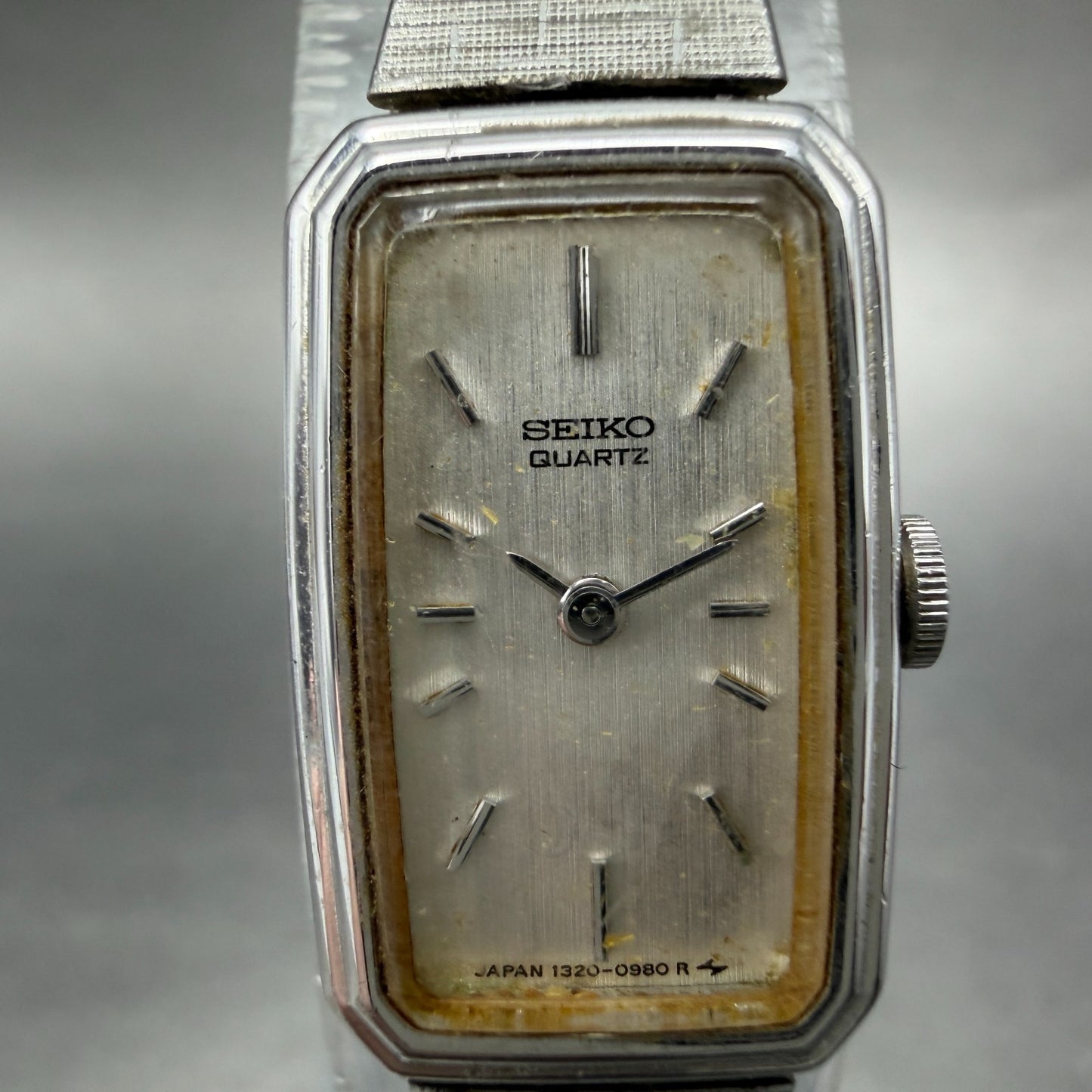 Seiko Watch Women 13mm Silver Dial Silver Tone Rectangle 1320-5779 New Battery71