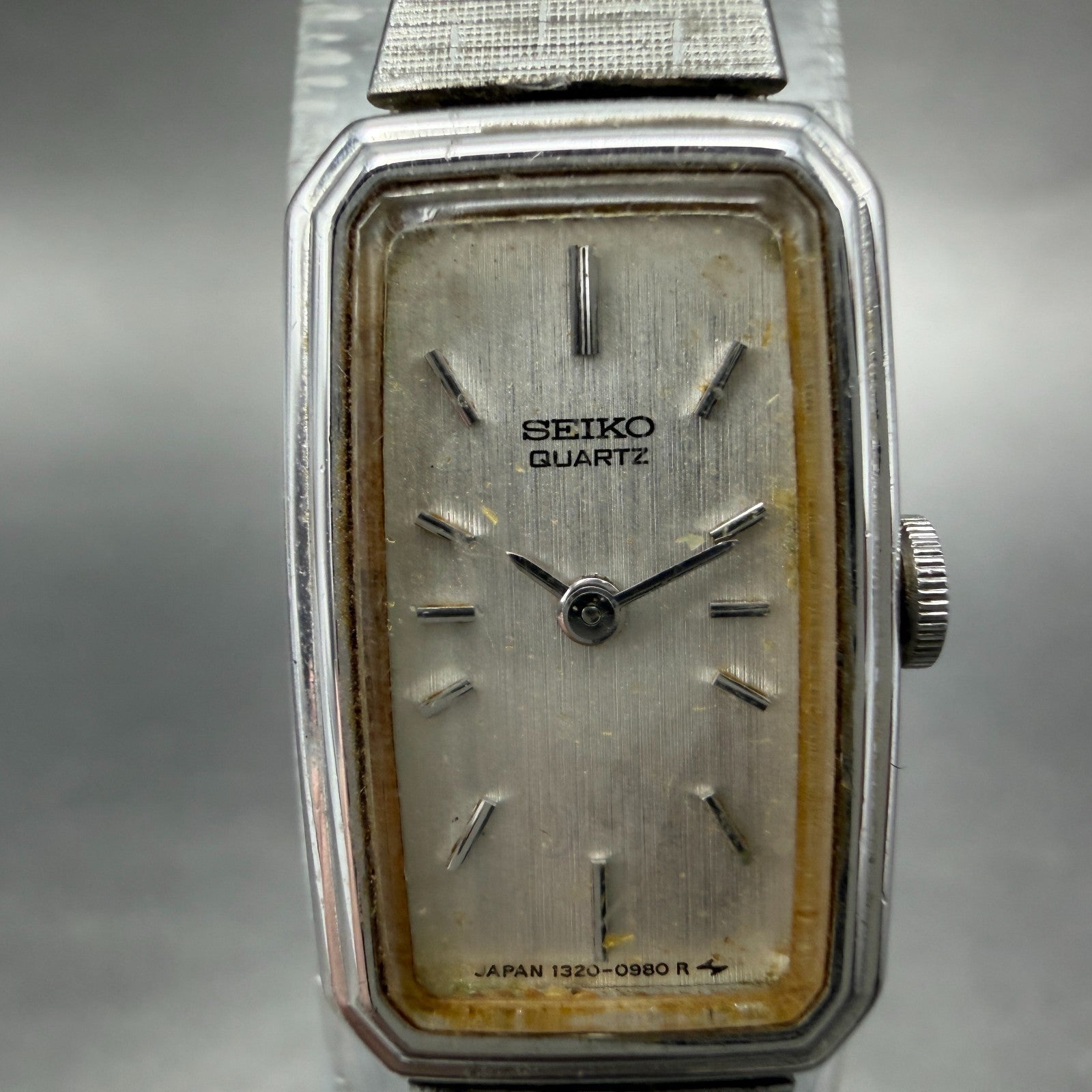 Seiko Watch Women 13mm Silver Dial Silver Tone Rectangle 1320-5779 New Battery71