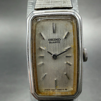 Seiko Watch Women 13mm Silver Dial Silver Tone Rectangle 1320-5779 New Battery71
