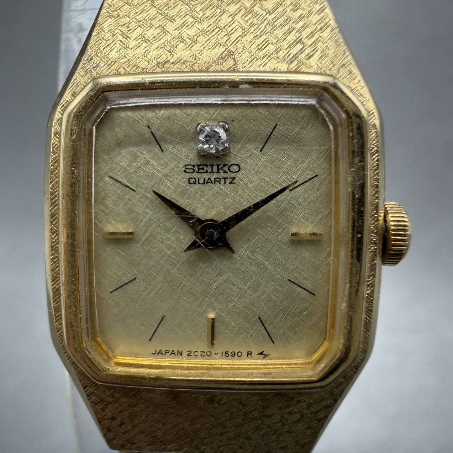 Seiko Watch Women 17mm Champagne Dial Gold Tone Rectangle 2C205780 New Battery1