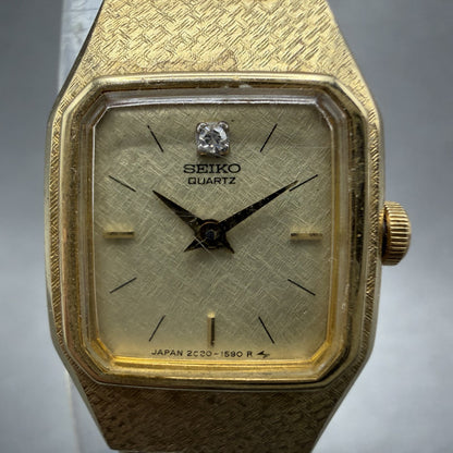 Seiko Watch Women 17mm Champagne Dial Gold Tone Rectangle 2C205780 New Battery1