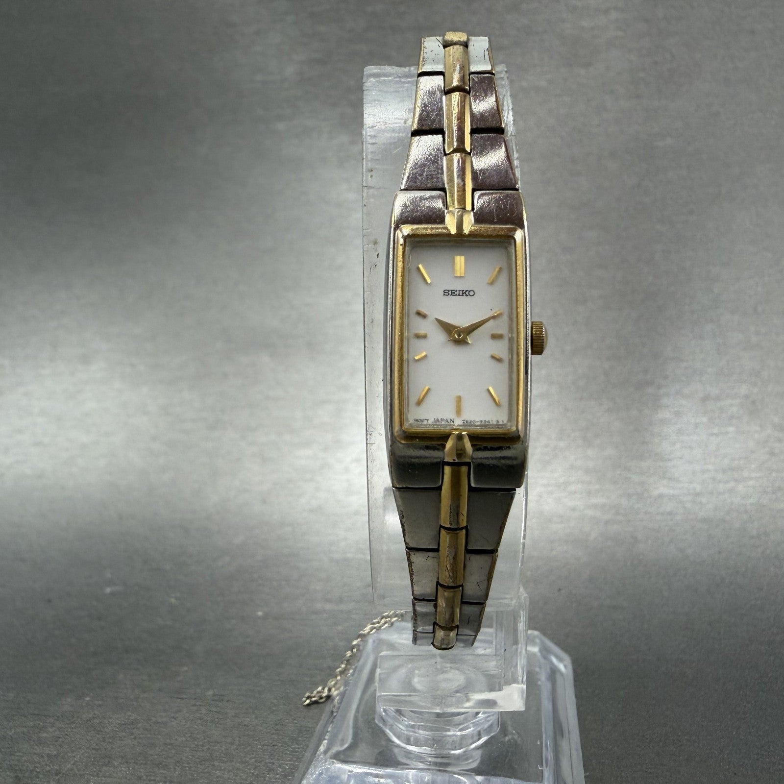 Seiko Tank Watch Women 13mm White Dial two Tone Rectangle 2E20-0AY0 New Battery5
