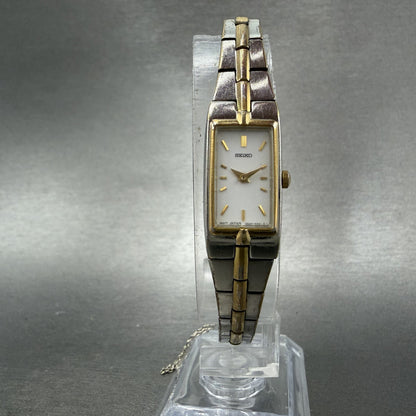 Seiko Tank Watch Women 13mm White Dial two Tone Rectangle 2E20-0AY0 New Battery5