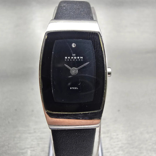 Skagen Denmark Watch Women 16mm Black Dial Silver Tone Rectangle 271SSLB New Bat0