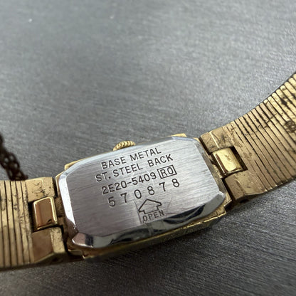 Seiko Tank Watch Women 12mm Gold Dial Gold Tone Rectangle 2E20-5409 New Batt UUK9