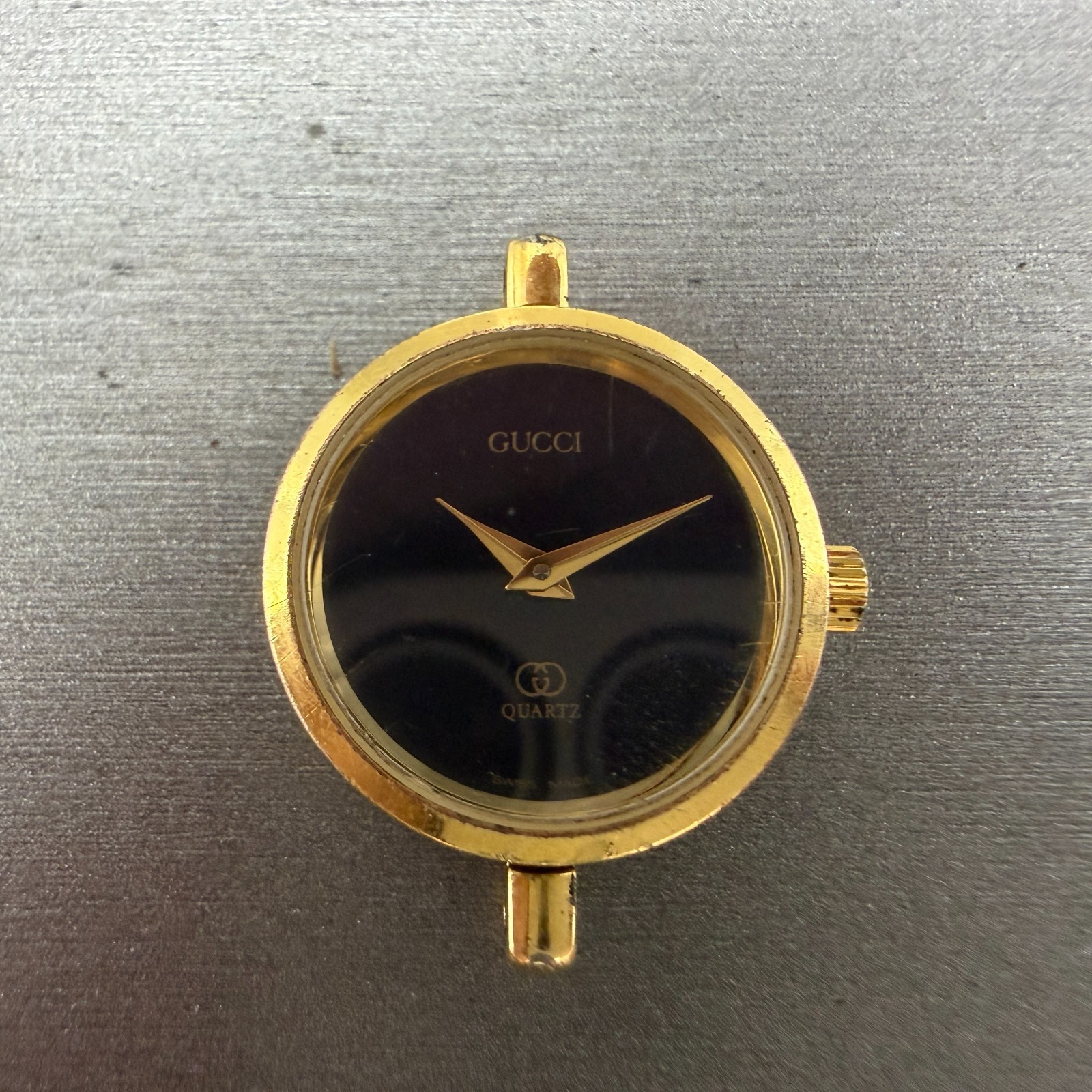 Gucci 2000L Watch Women 21mm Black Dial Gold Plated Round Vintage PARTS0