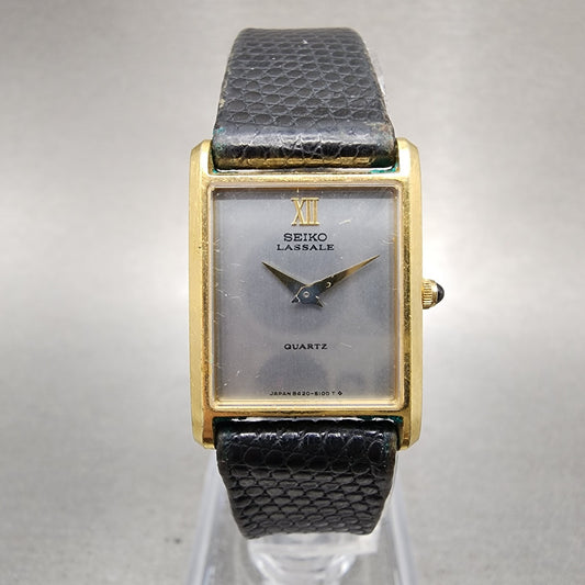 Seiko Lassale Tank Watch Women 18mm Silver Dial Gold Tone 84205099 New Bat0