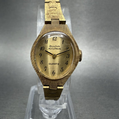 Bulova accutron Watch Women 18mm Gold Dial Gold Tone Oval New Battery VTG0