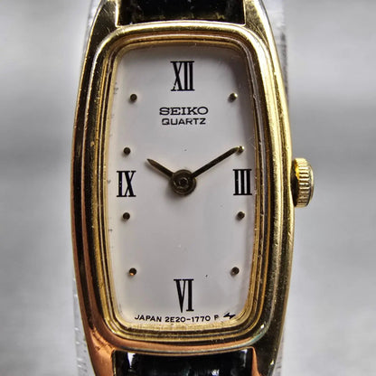 Seiko Watch Women 13mm White Dial Gold Tone Oval 2E20-6309 New Battery Vintage1