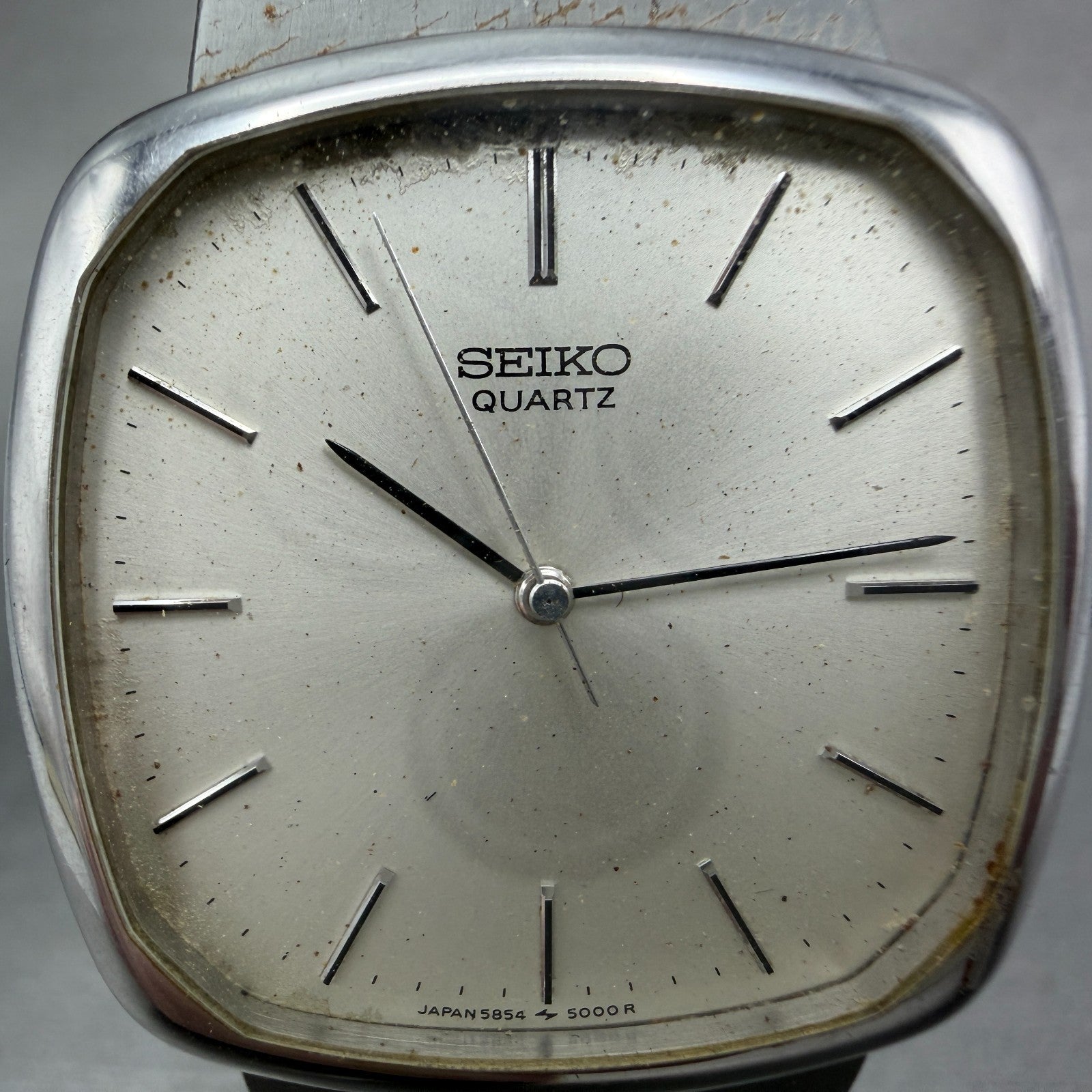 Seiko Watch Men 32mm Silver Dial Silver Tone Square 5854-5000 New Battery VTG1