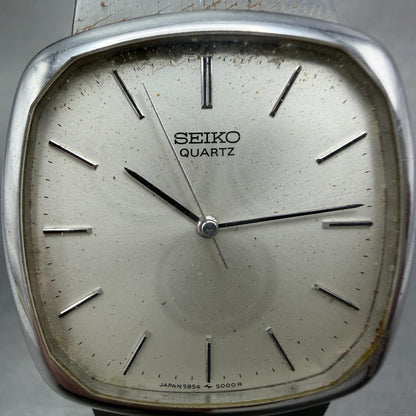 Seiko Watch Men 32mm Silver Dial Silver Tone Square 5854-5000 New Battery VTG1