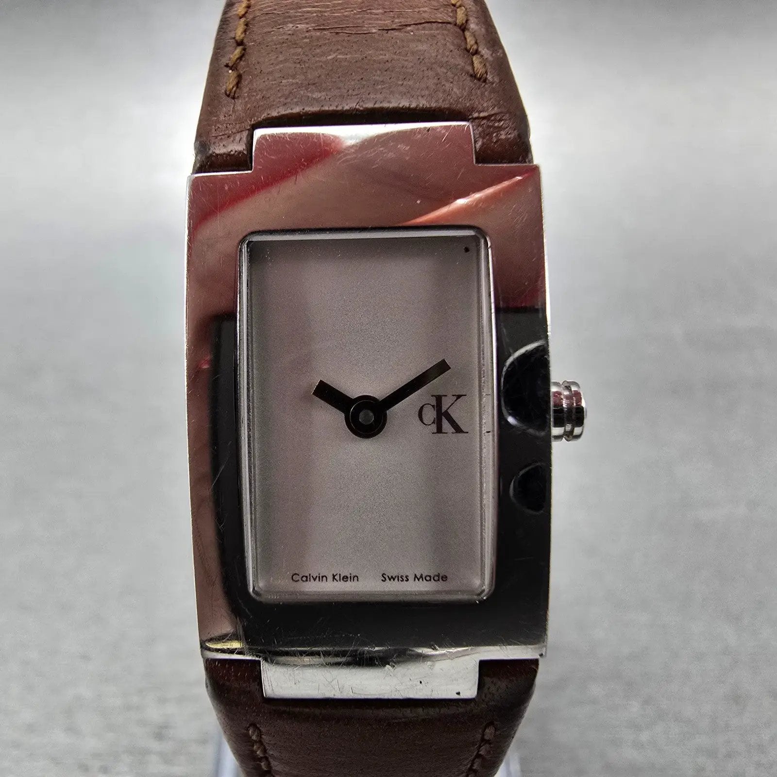 Calvin Klein Watch Women 16mm White Dial Silver Tone Rectangle K4211 New Battery1