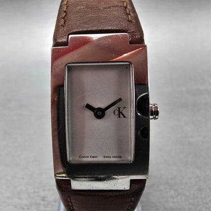 Calvin Klein Watch Women 16mm White Dial Silver Tone Rectangle K4211 New Battery1