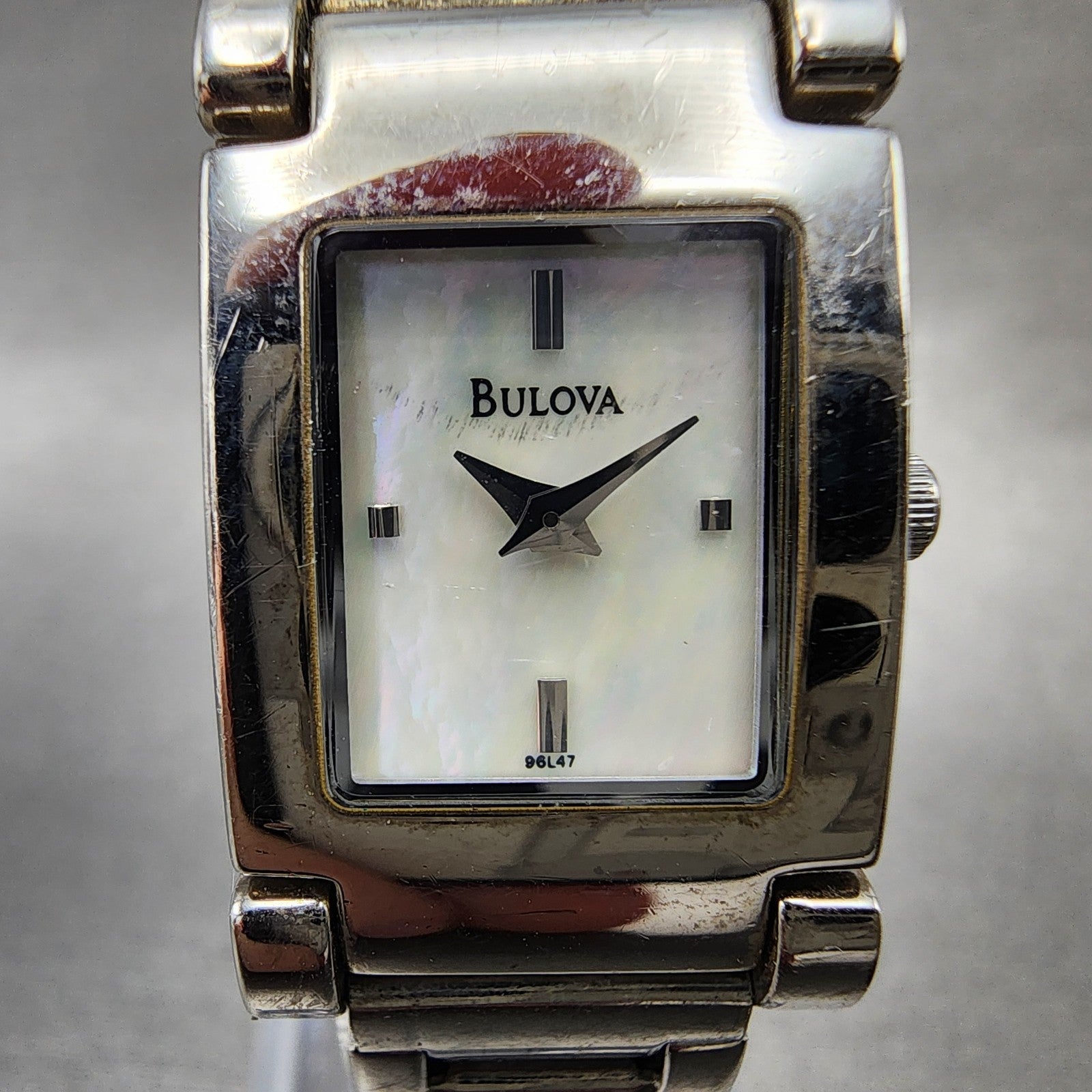 Bulova Tank Watch Women 18mm MOP Dial Silver Tone Rectangle 96L47 New Battery1