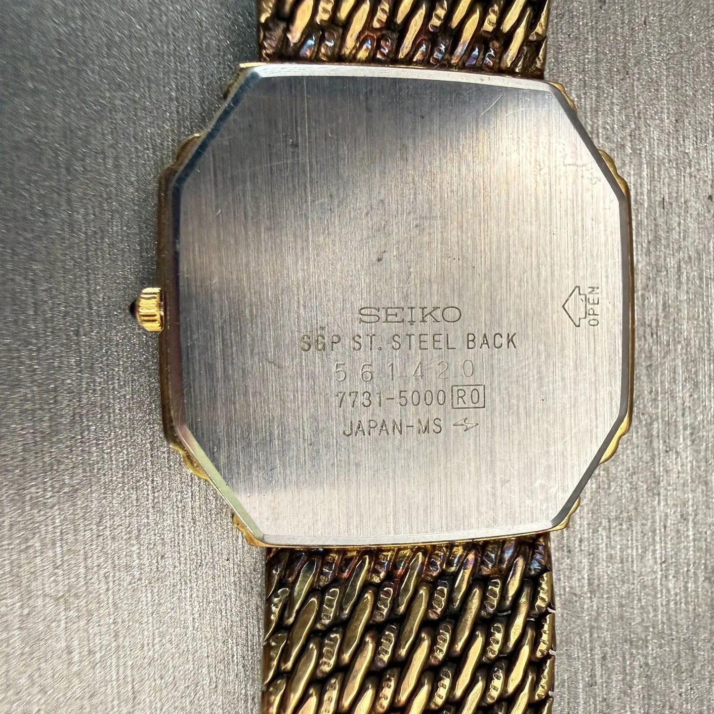 Seiko Dolce Watch Men 29mm Gold Dial Gold Tone Octagon 7731-5000 New Battery10