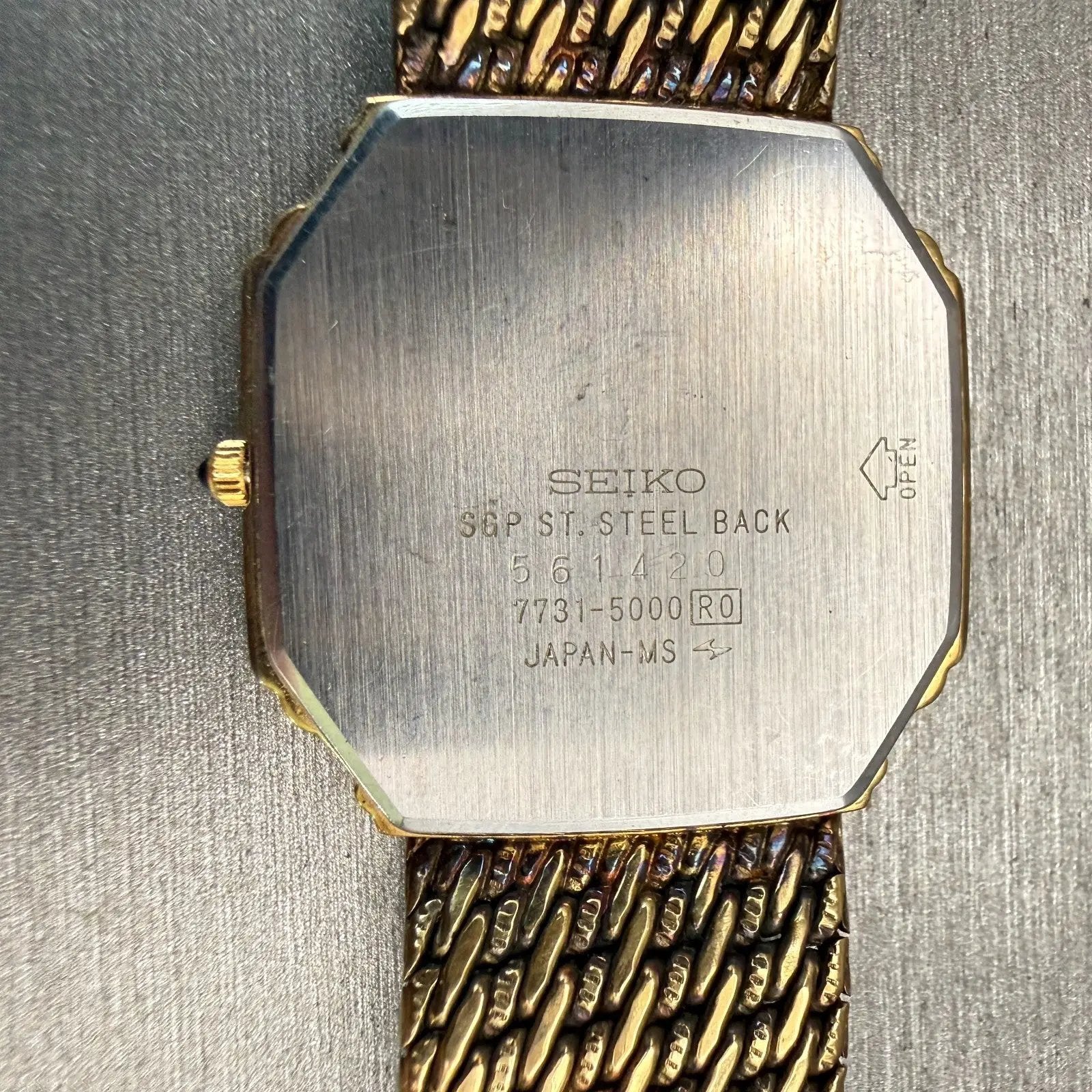 Seiko Dolce Watch Men 29mm Gold Dial Gold Tone Octagon 7731-5000 New Battery10