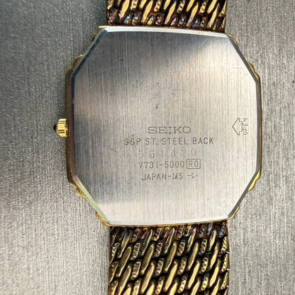 Seiko Dolce Watch Men 29mm Gold Dial Gold Tone Octagon 7731-5000 New Battery10