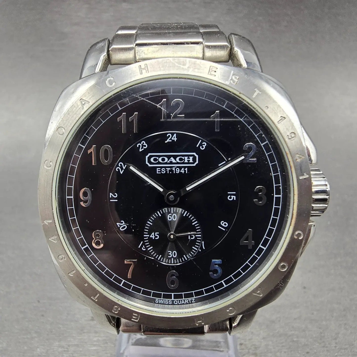 Coach Watch Men 42mm Black Dial Stainless Steel Small Seconds New Battery0