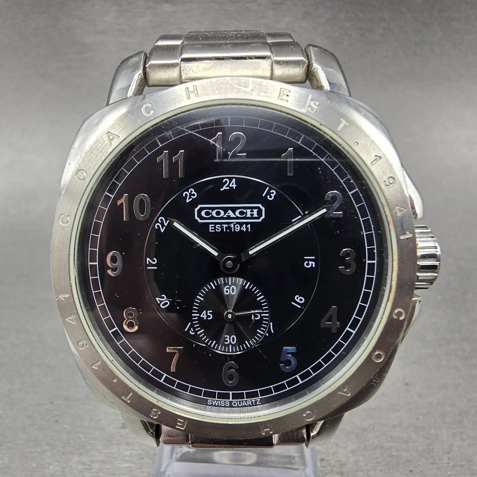 Coach Watch Men 42mm Black Dial Stainless Steel Small Seconds New Battery0