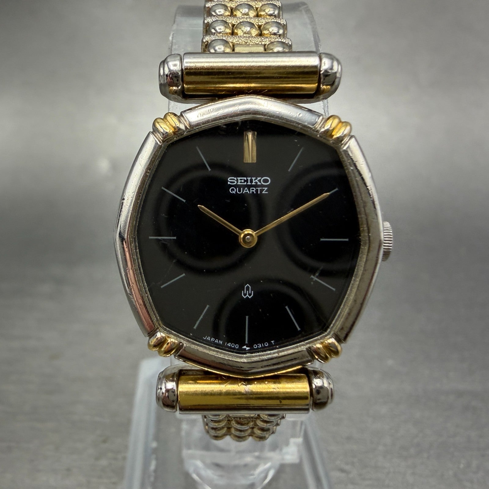 Seiko Watch Women 22mm Black Dial Two Tone Octagon 1400-5230 New Battery Vintage0