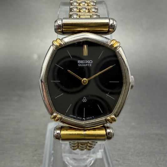 Seiko Watch Women 22mm Black Dial Two Tone Octagon 1400-5230 New Battery Vintage0