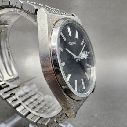 Seiko Watch Men 35mm Black Dial Silver Tone Daydate V743 New Battery READ!!!!!!!3