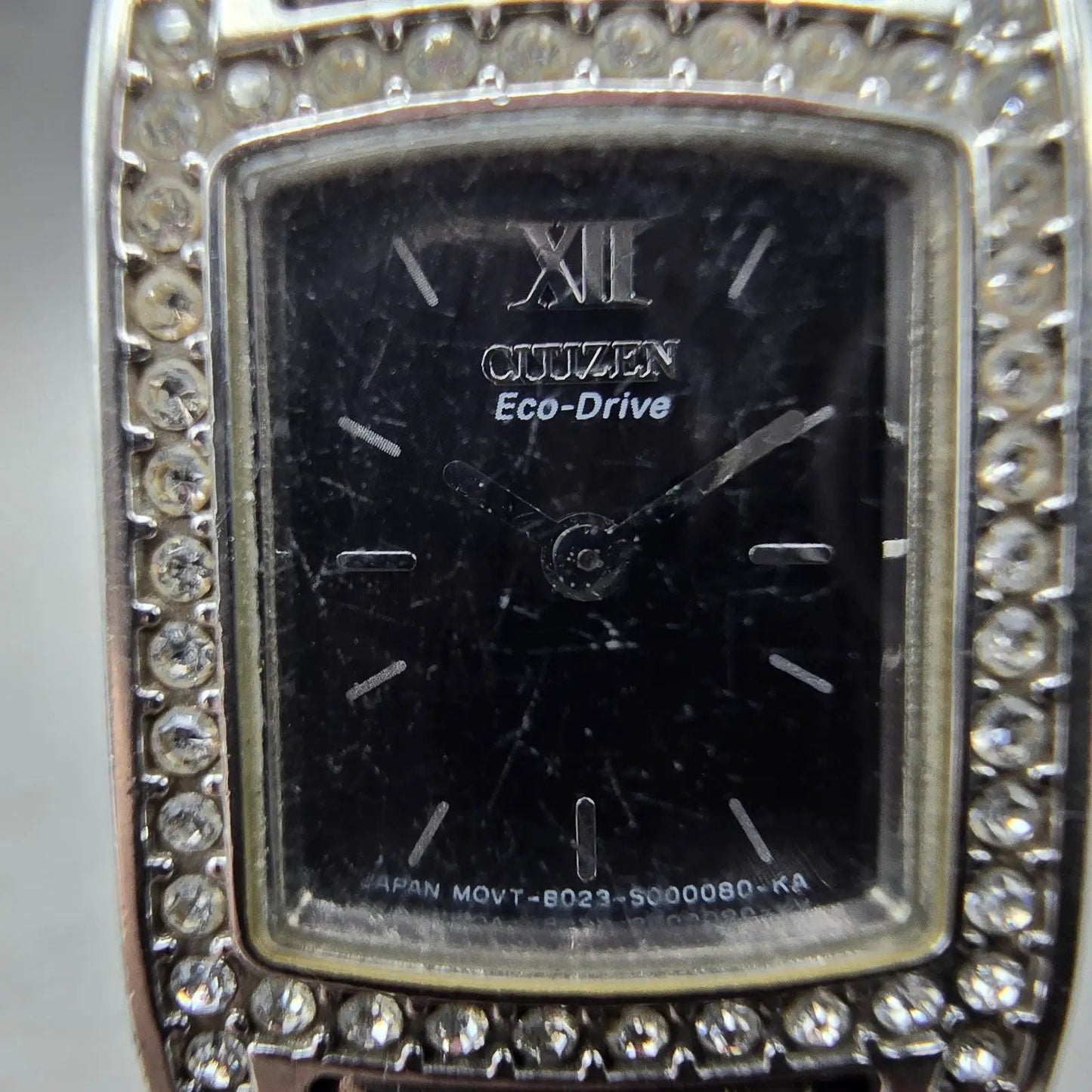 Citizen Eco-Drive Tank Watch Women 17mm Black Dial Silver Tone B023-S000068 Runs1
