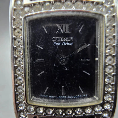 Citizen Eco-Drive Tank Watch Women 17mm Black Dial Silver Tone B023-S000068 Runs1