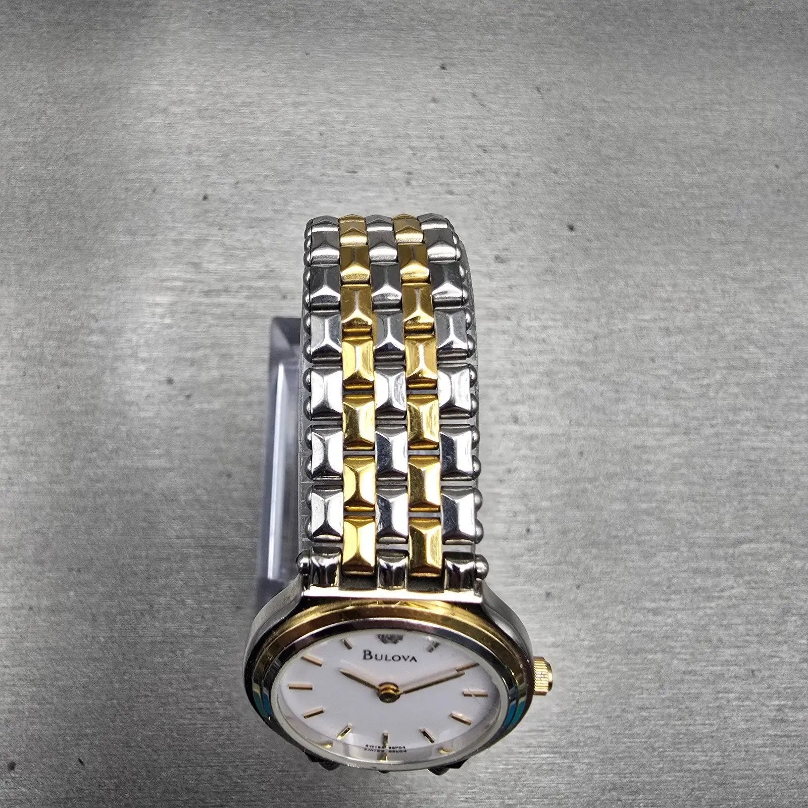 Bulova Watch Women 24mm White Dial Two Tone Diamond Accent Round 98P04 New Batt4