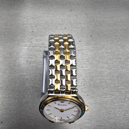 Bulova Watch Women 24mm White Dial Two Tone Diamond Accent Round 98P04 New Batt4
