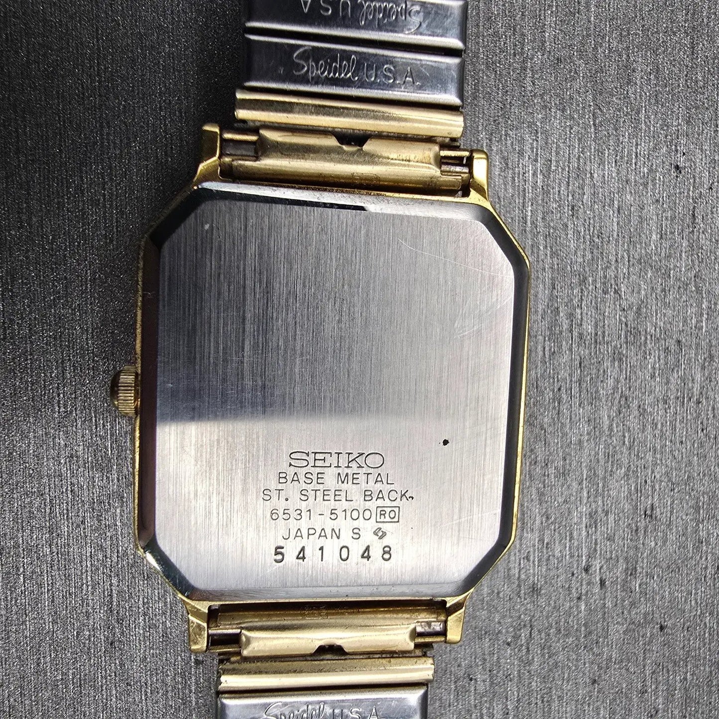 Seiko Watch Men 27mm Gold Dial Gold Tone Rectangle 6531-5100 New Battery Vintage10