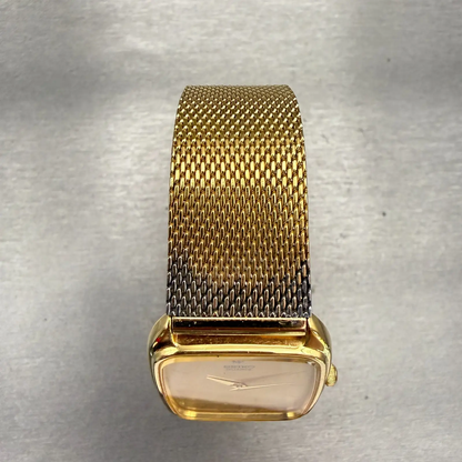 Seiko Watch Men 28mm Gold Dial Gold Tone Rectangle 6530-5329 New Battery VTG4