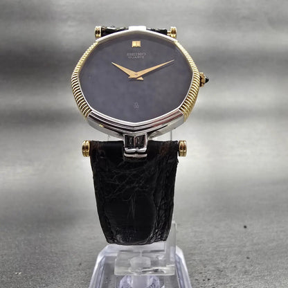 Seiko Watch Men 30mm Black Dial Two Tone Octagon 5930-5470 New Battery Vintage5