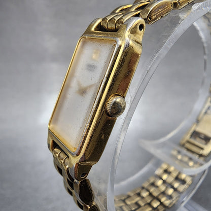 Seiko Tank Watch Women 13mm Silver Tone Gold Tone Rectangle 2e206859 NewBattery2