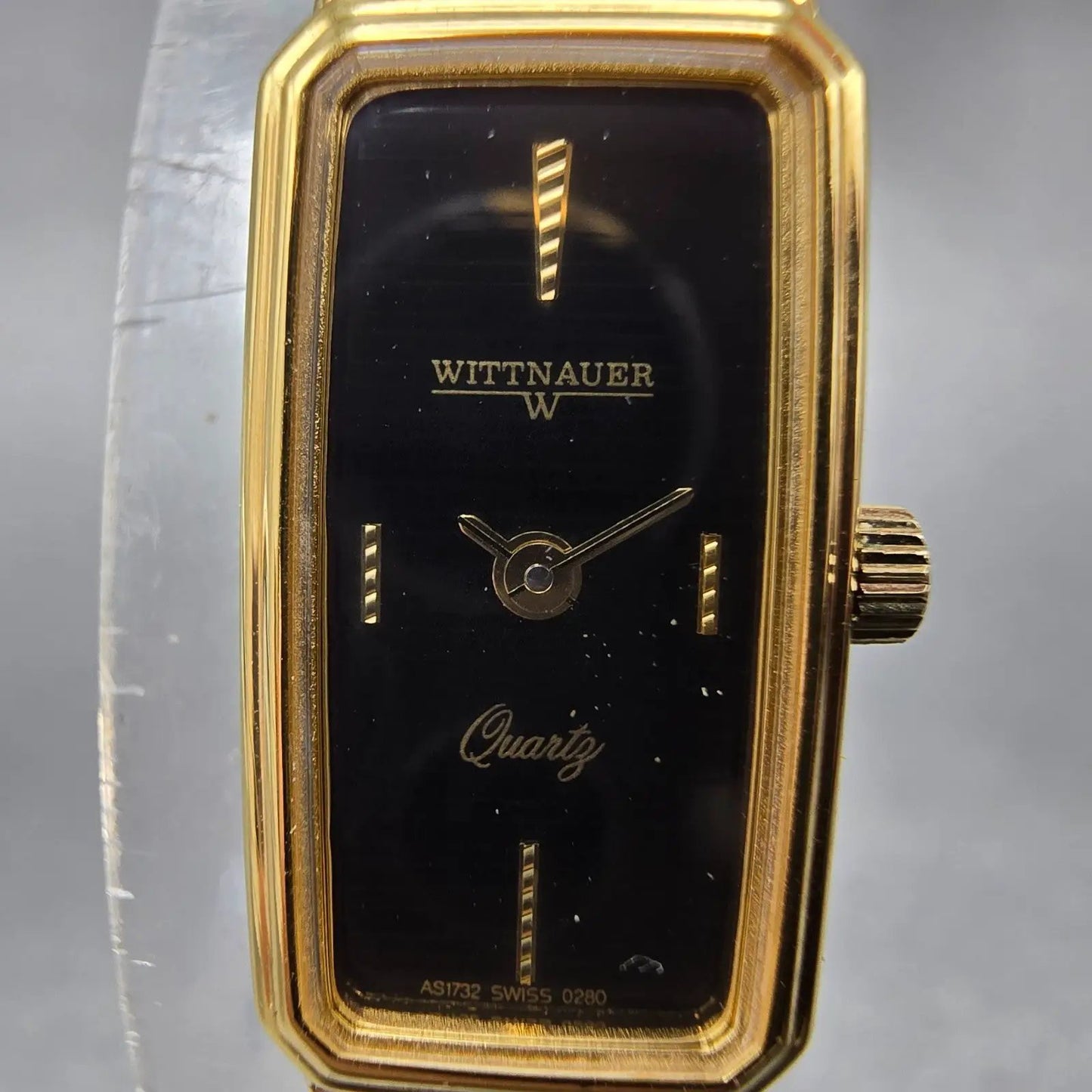 Wittnauer Watch Women 12mm Black Dial Gold Tone Rectangle AS1732 0280 New Batt2