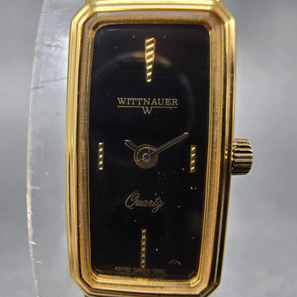 Wittnauer Watch Women 12mm Black Dial Gold Tone Rectangle AS1732 0280 New Batt2