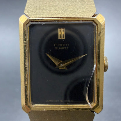 Seiko Watch Women 17mm Black Dial Gold Tone Rectangle 1400-8479 New Battery VTG1