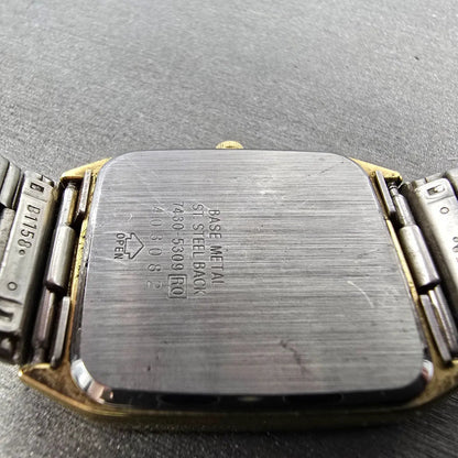 Seiko Tank Watch Men 26mm Gold Dial Gold Tone Rectangle 7430-5309 PARTS VTG10