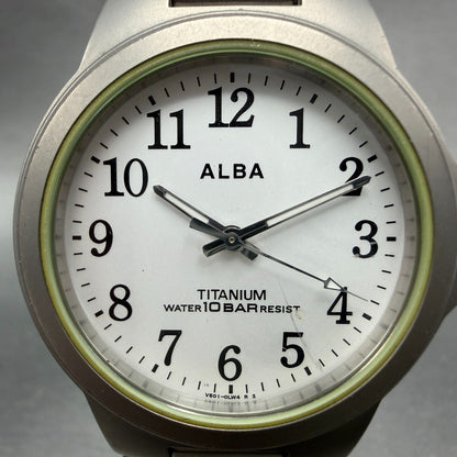 Seiko Alba Watch Men 35mm White Dial Titanium Round V501-0DN0 New Battery VTG VT1