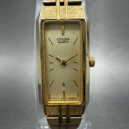 Citizen CQ Tank Watch Women 13mm Champagne Dial Gold Tone Rectangle New Battery1